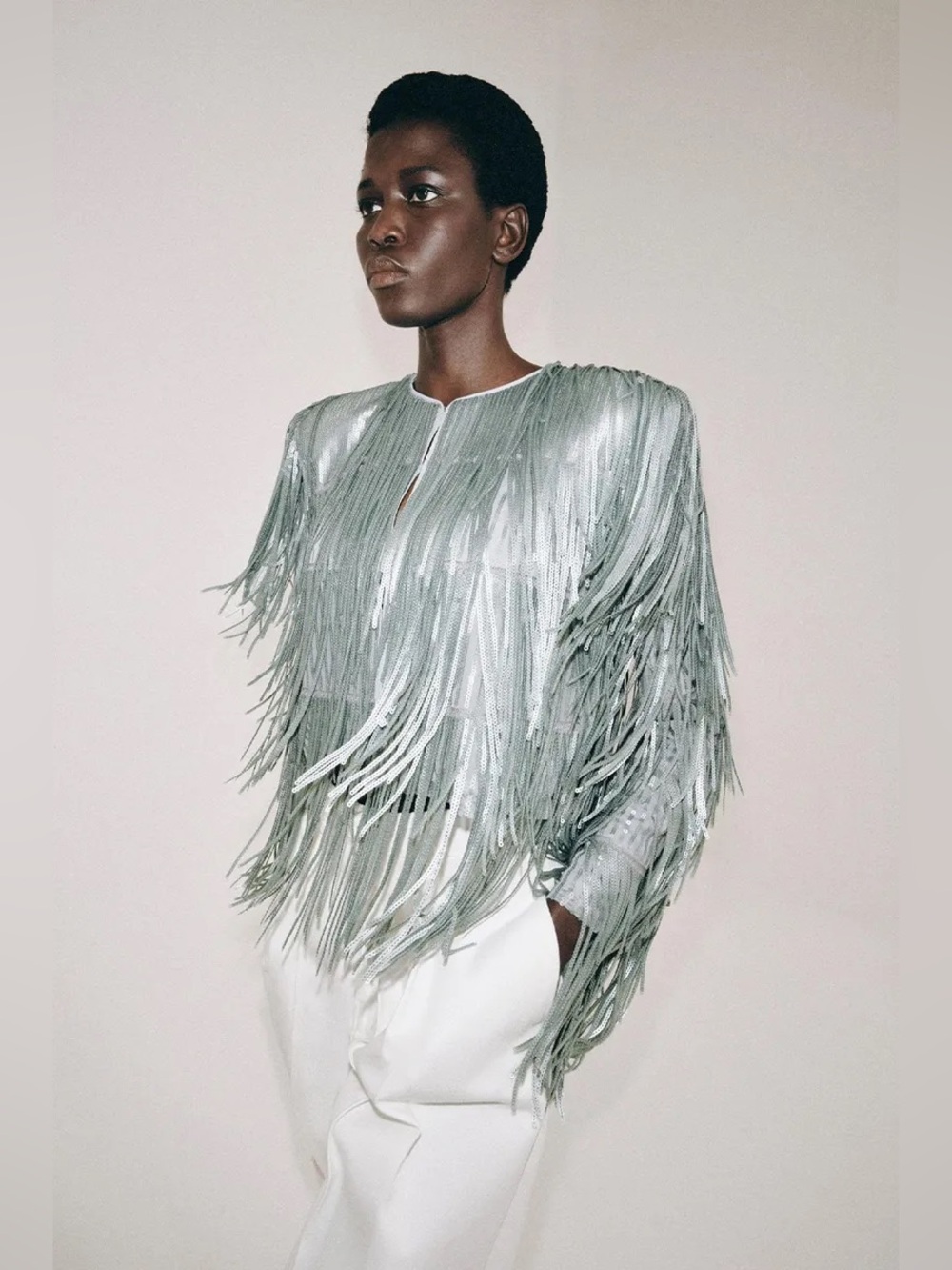 ZARA ZW COLLECTION FRINGED SEQUIN JACKET - Picture 15 of 17